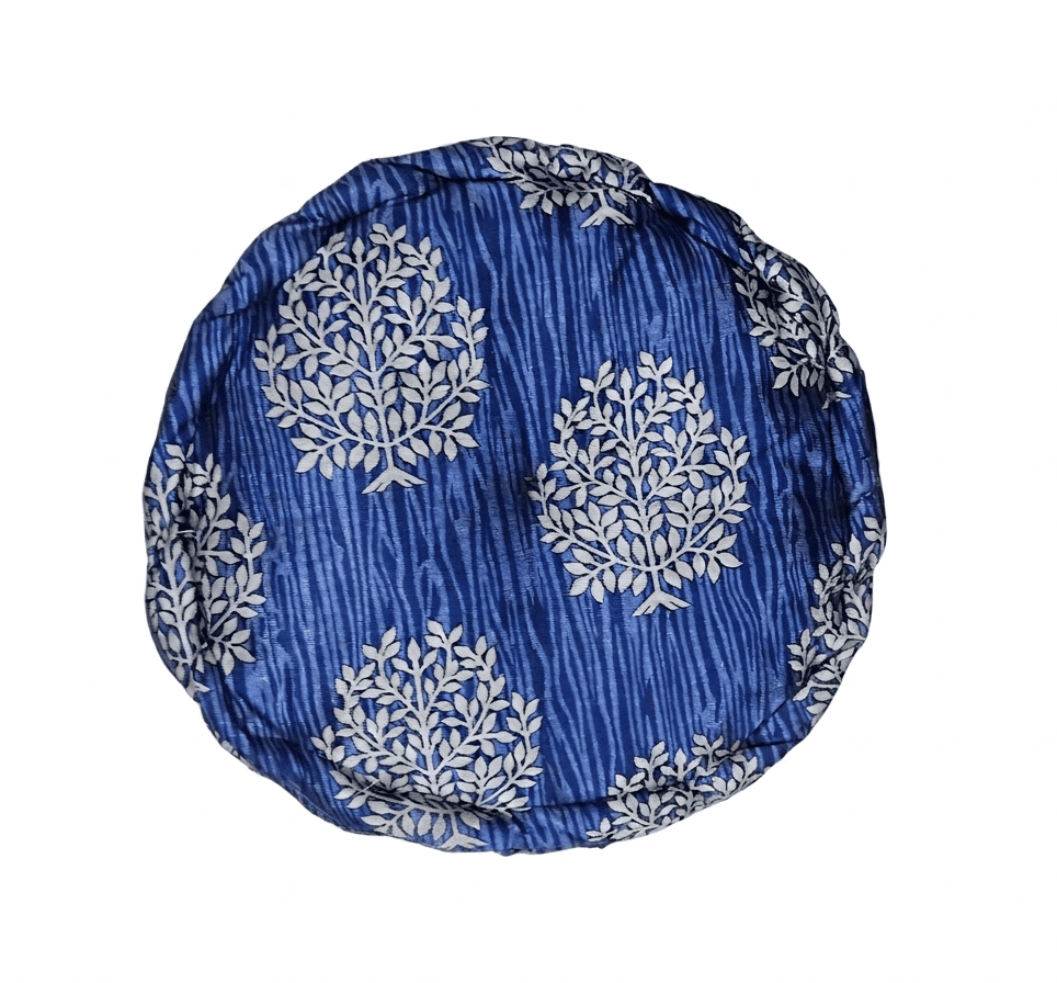 Round Royal Blue Tree-of-Life Print Stool Cushion