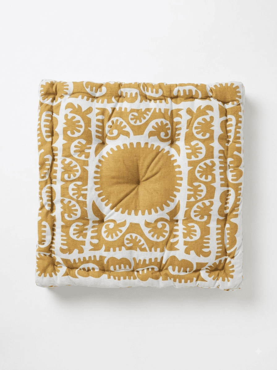 Boho Ethnic Motif Gold & White Chair Pad Cushion