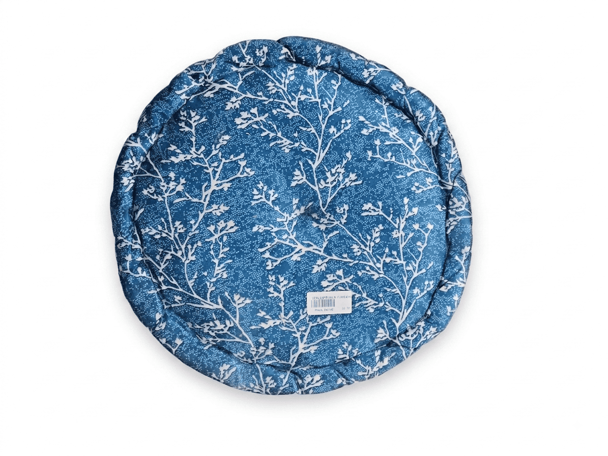 Round Ocean Blue Floral Branch Stool Cushion