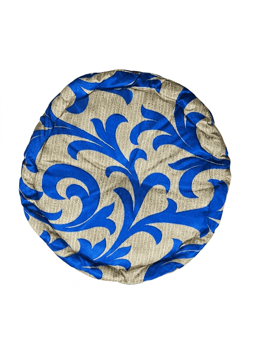 **Round Blue & Beige Scroll Print Stool Cushion**